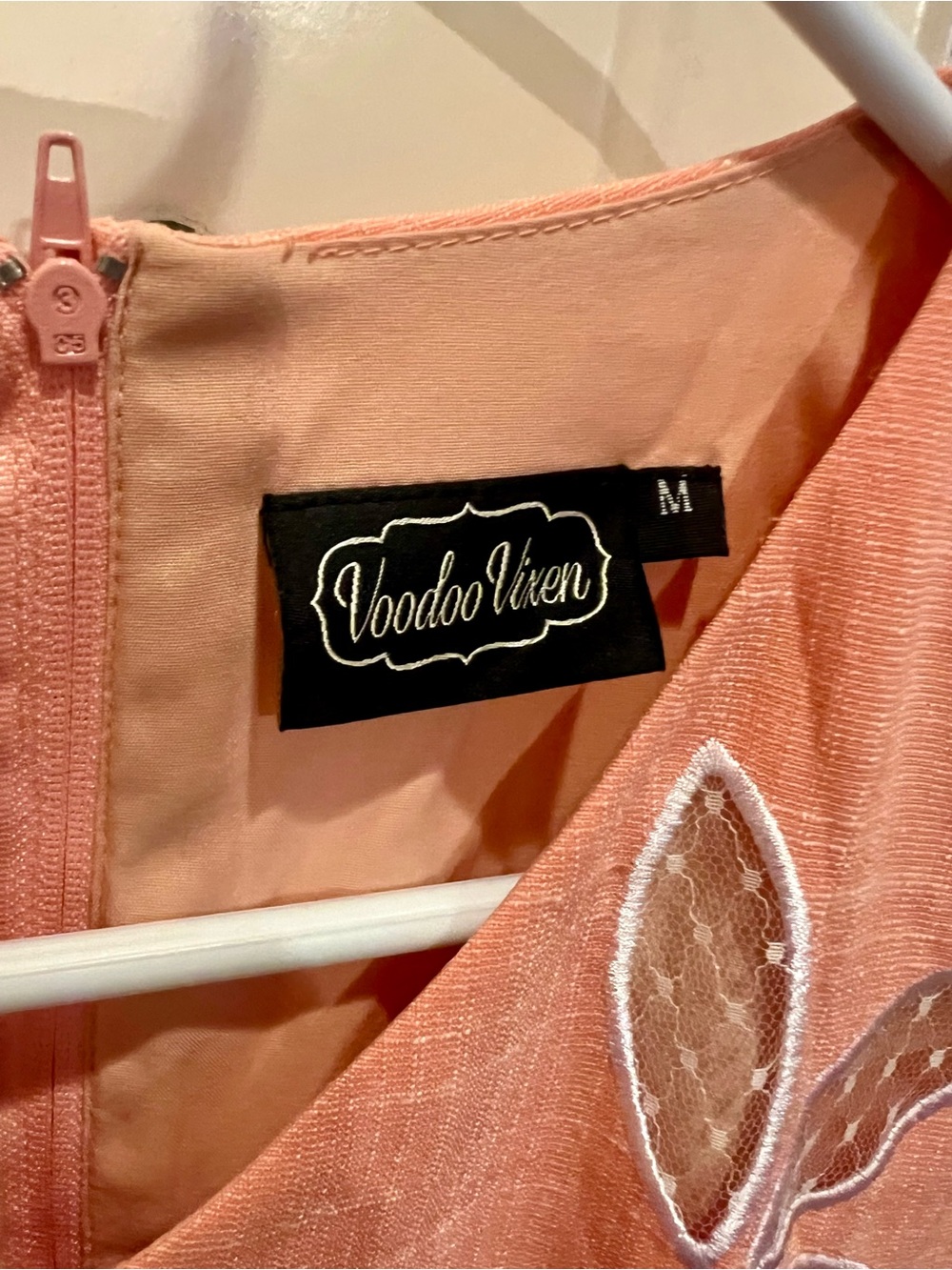 Voodoo Vixen Coral Peach Lace-Embroidered Dress